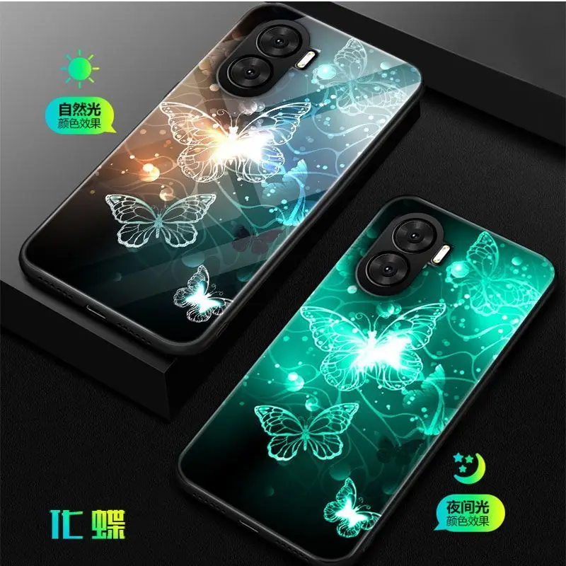 Luminous Tempered Glass Phone Case For Huawei Honor 90 Lite Cover For Honor 90 Lite Case Cover Glowing in Dark Cat Fish