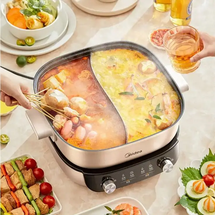 Electric Hot Pot 2 Zone Temp Control Non Stick Split Cooking Pot Quick Boil Multi Functional Panela Eletrica Multifuncional