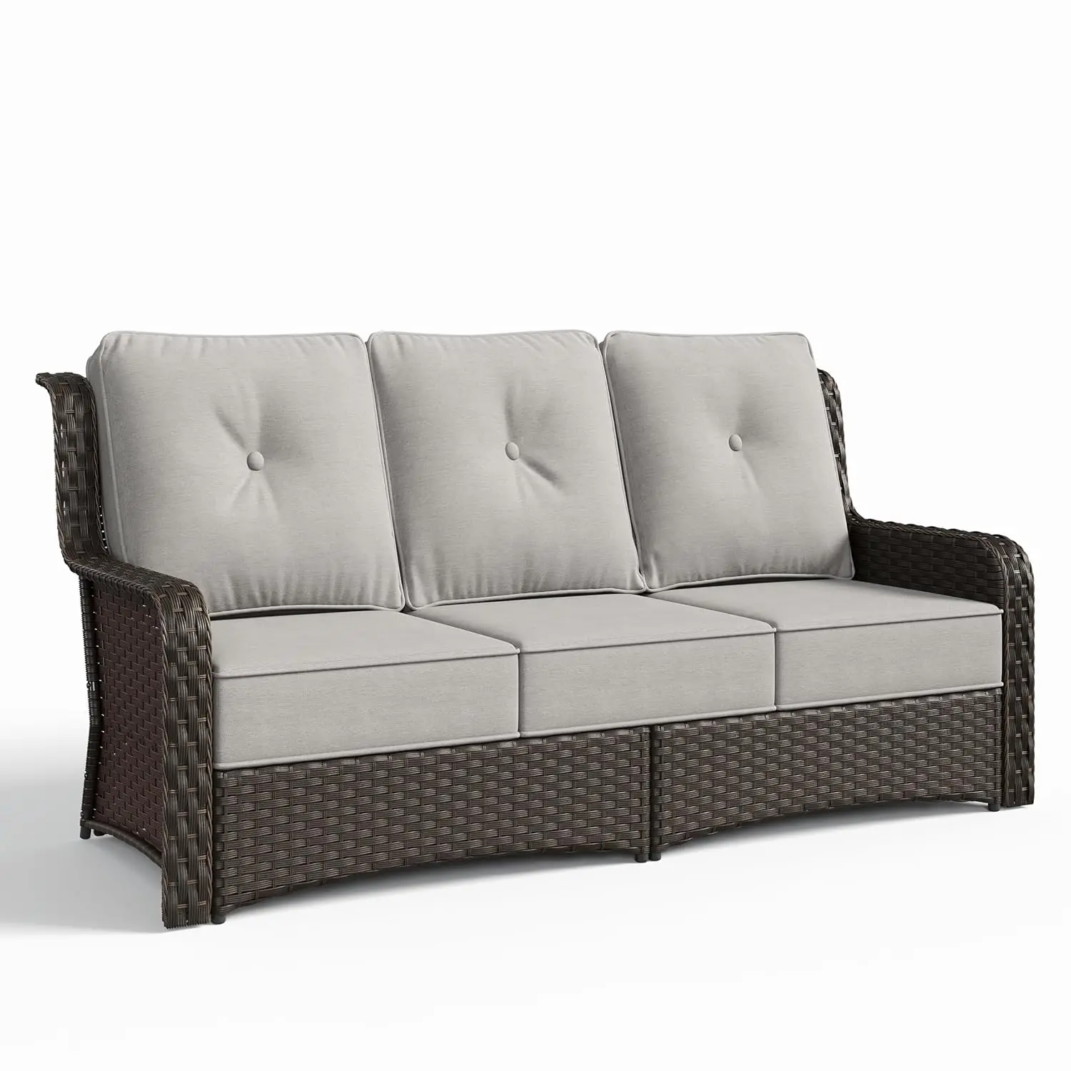 Outdoor Wicker 3-Seat Patio Sofa, High Back & Wider Armrests, 6-inch Cushions, For Yard Deck Poolside, Customized