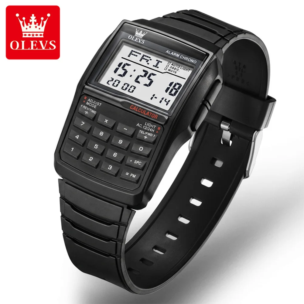 OLEVS Brand Multifunctional Computer Style Men's Calculator Watch Fashion Luxury LED Electronic Watch Digital Sports Watches
