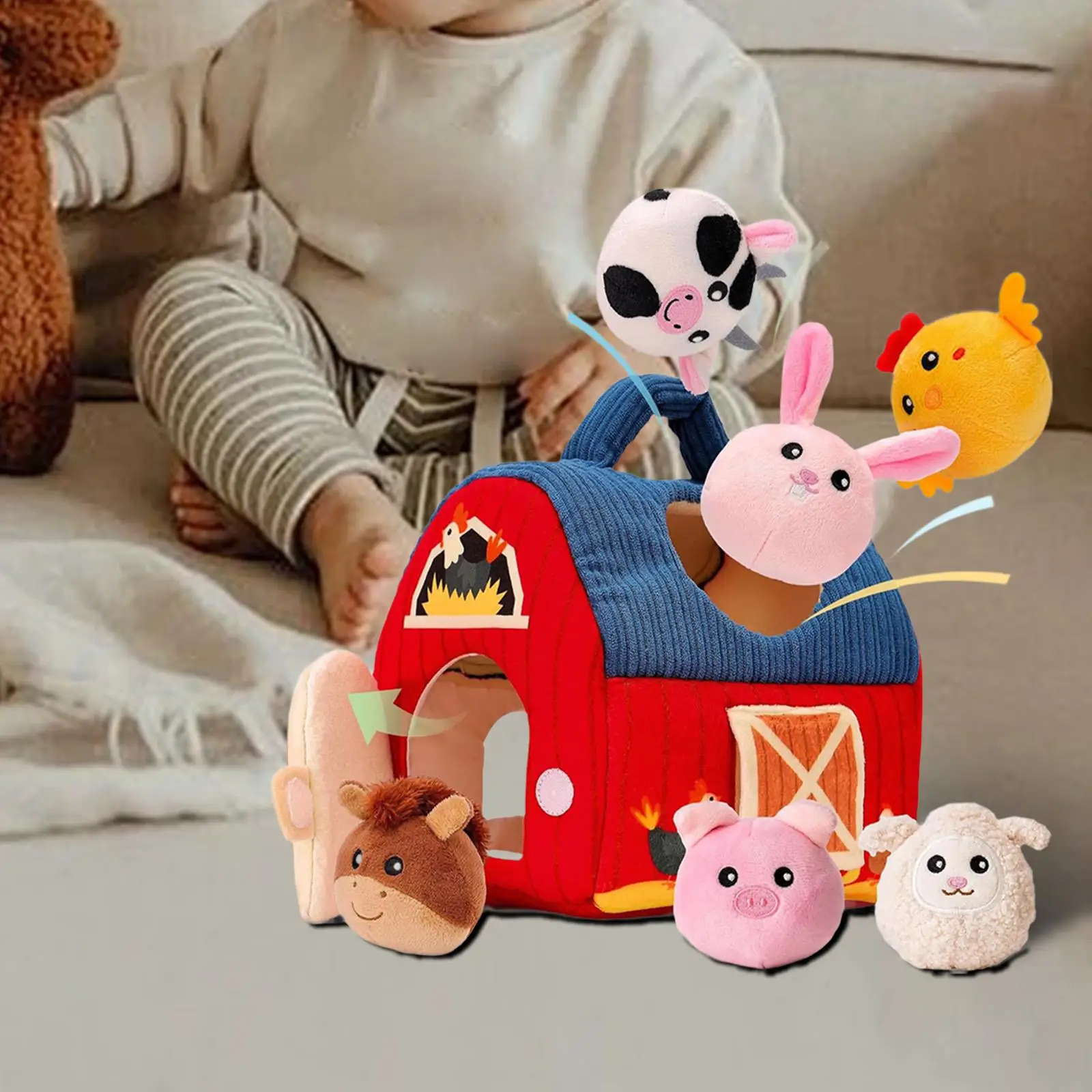 

Farm Animals Toys Baby Toys for Kids,Pretend Play,with Barn Carrier Plushie Play Set Stuffed Animals for 0-6 6-12 Months