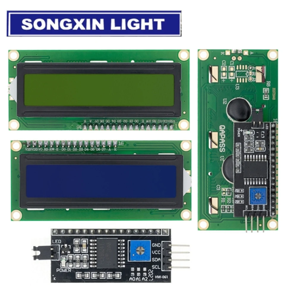 LCD1602 1602 LCD Module Blue / Yellow Green Screen 16x2 Character LCD Display PCF8574T PCF8574 IIC I2C Interface 5V for arduino