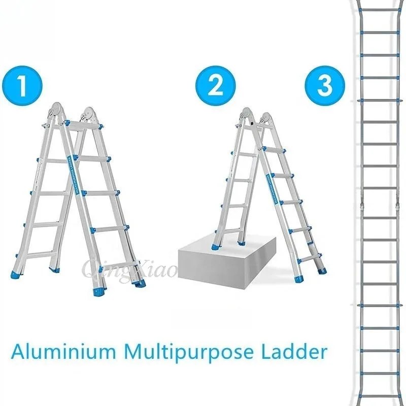 High Load Bearing Aviation Aluminum Foldable A Frame Telescopic Lift Ladder Adjustable Climbing Step Ladder For Indoor Daily Use