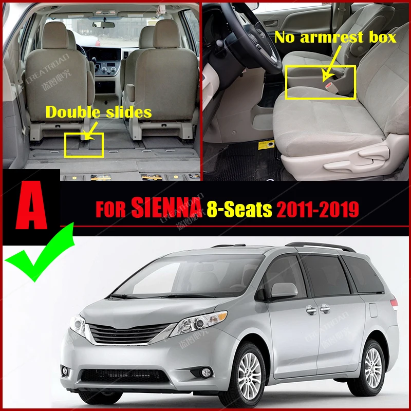 Custom Carbon Fibre Floor Mats For Toyota Sienna 8-seat 2011-2019 12 13 14 15 16 17 18 Foot Carpet Auto Interior Accessories