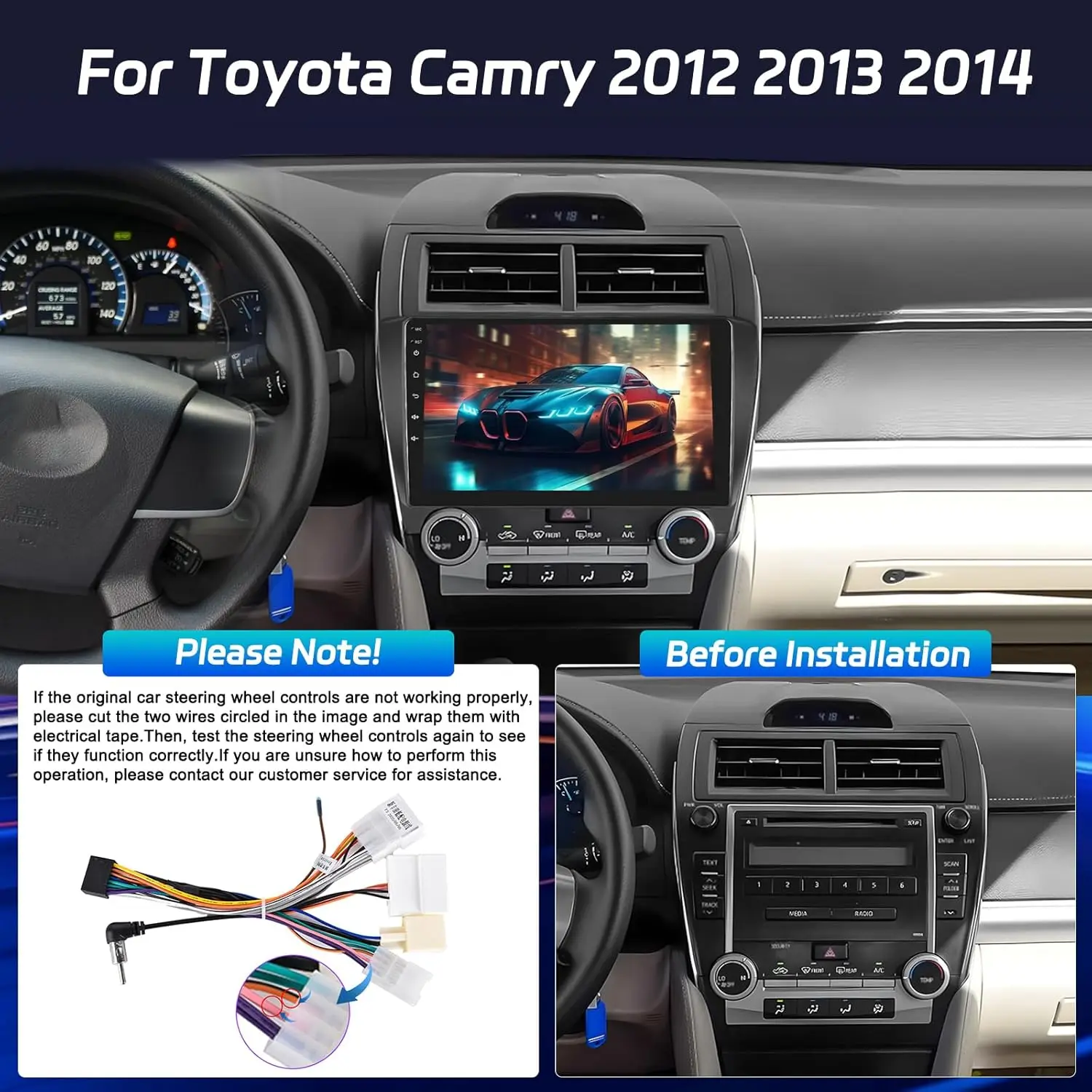 Car Intelligent Systems for Toyota Camry 2012-2014 Wireless for CarPlay Android 15 Bluetooth WiFi GPS Navigation 2+32G / 2+64G Multimedia