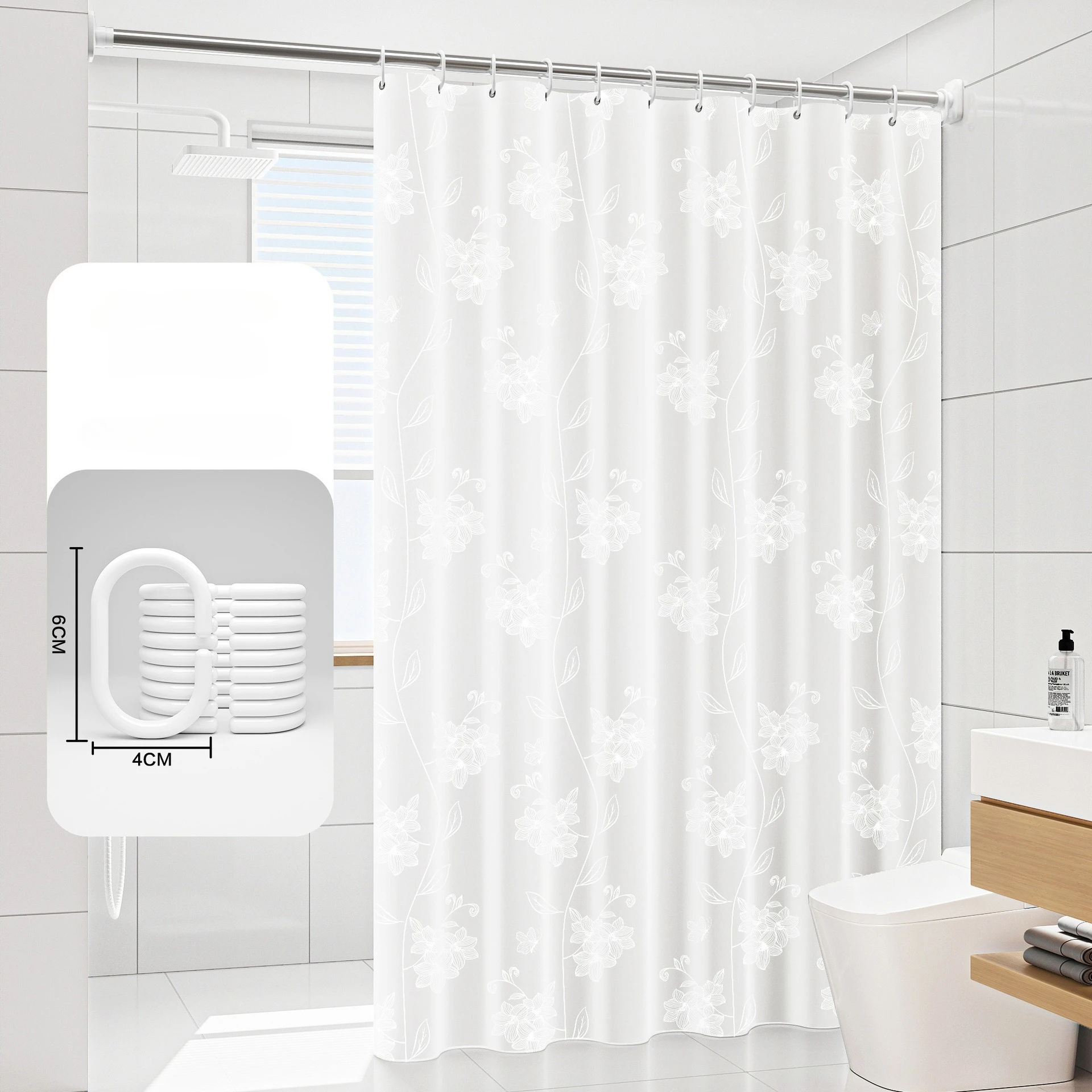 Shower Curtain White Floral Printed 240cm Bathroom Shower Curtains Pvea Fabric Luxury Romatic Style Waterproof Bathroom Curtain