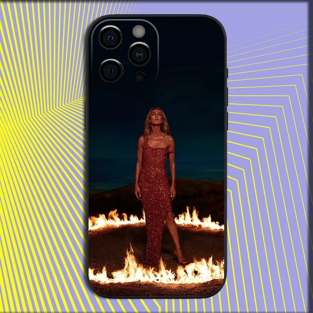 حافظة هاتف C-Celine D-Dion 90S Singer لهاتف iPhone 16,15,14,13,12,11,Pro,X,XS,Max,XR,Plus,غطاء أسود ناعم صغير