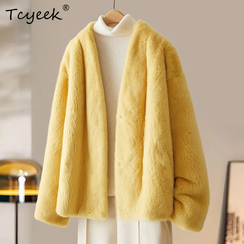 Tcyeek Natural Mink Fur Coat Women Clothes Winter Jacket Whole Mink Real Fur New in Coats Woman Short Style Fashion Шуба Женская