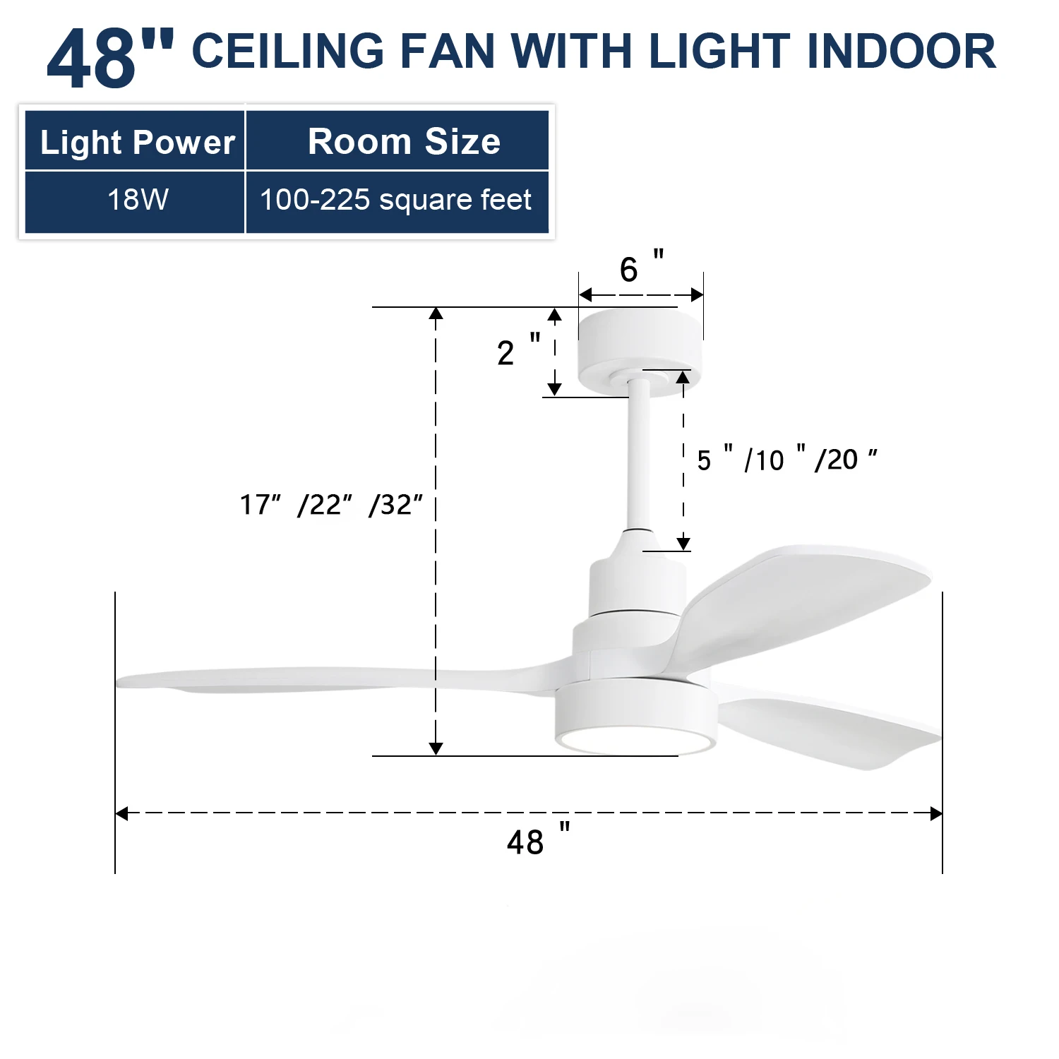 48-Zoll-Deckenventilator aus massivem Holz mit dimmbarem 6-Gang-Gleichstrommotor