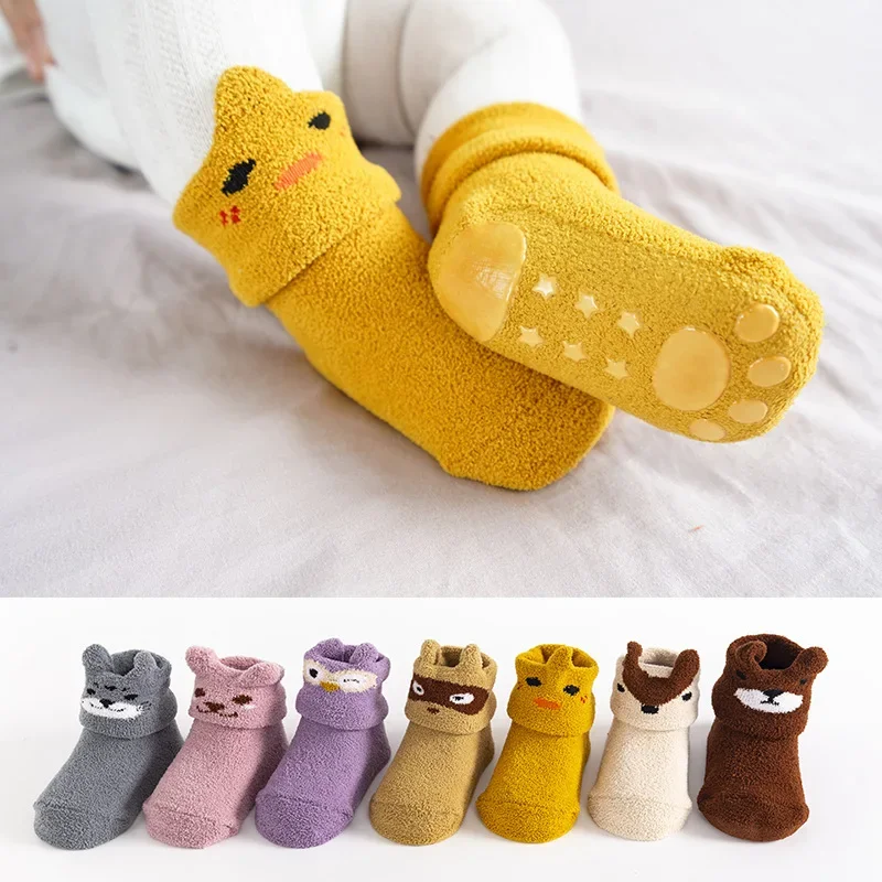 Coral Fleece Baby Anti Slip Floor Socks Autumn Winter Newborn Warm and Thick Socks New Born Baby Girl Boy Infant Indoor Sock