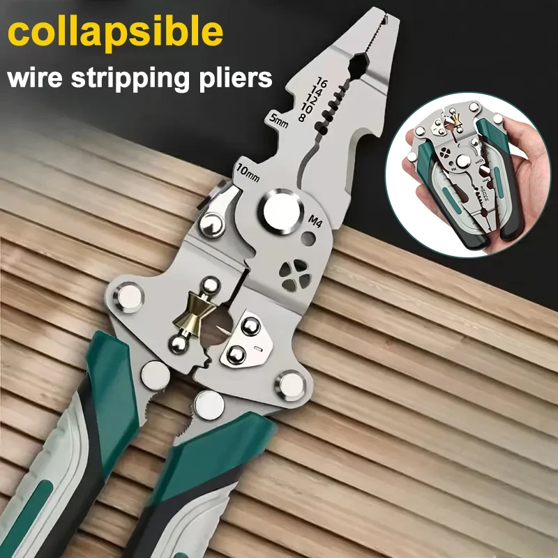 

EOOPEE Foldable Wire Strippers Cable Cutter Wire Crimper Nail Puller Metal Cutter With Winding Pulley Design Hardware Tools
