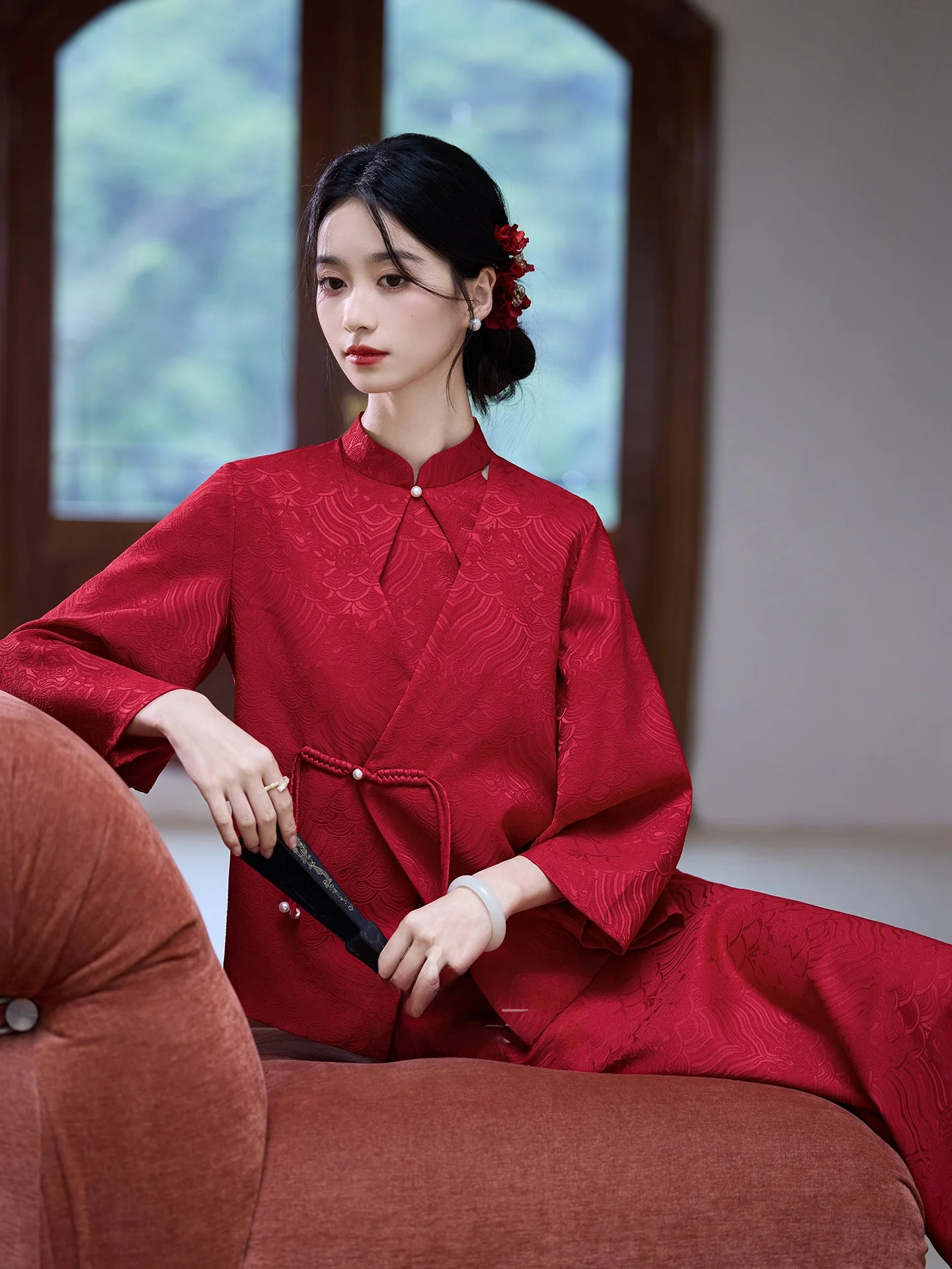 

Red Long-Sve Suit Four Misses New Chinese Sle Wedding Dr Set Engagement Ceremony Celebration Fem Clothing