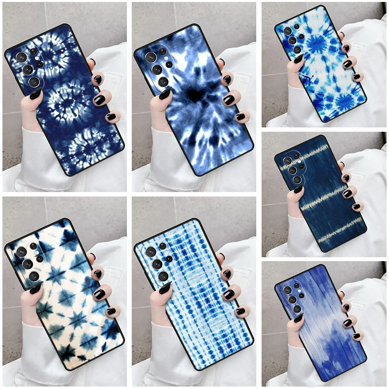 Phone Case For Samsung Galaxy S24 S23 S21fe S22 Ultra Plus Note 10 20 S8 S9 S10 Cover Shibori indigo Tie Dye