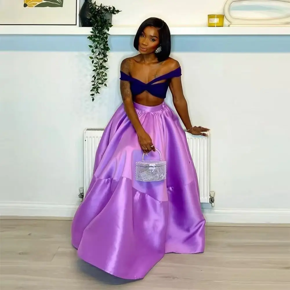 

Modern Purple Satin Long Skirts Floor Length Formal Party Skirts High Waist Fashion Maxi Skirts 2025 Customized