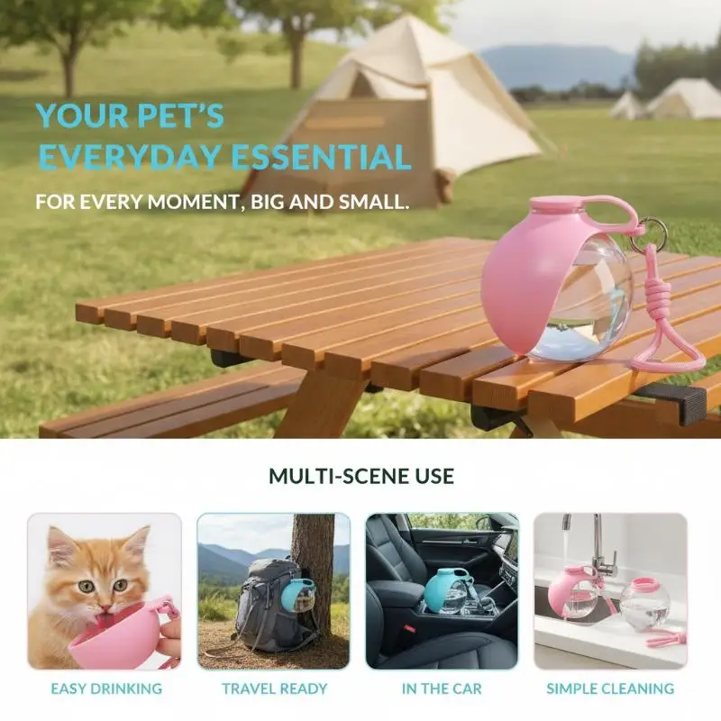 @*Portable Pet Dog Water Bottle Food Grade Leakproof with Detachable Carry Strap for Outdoor Camping Road Trips