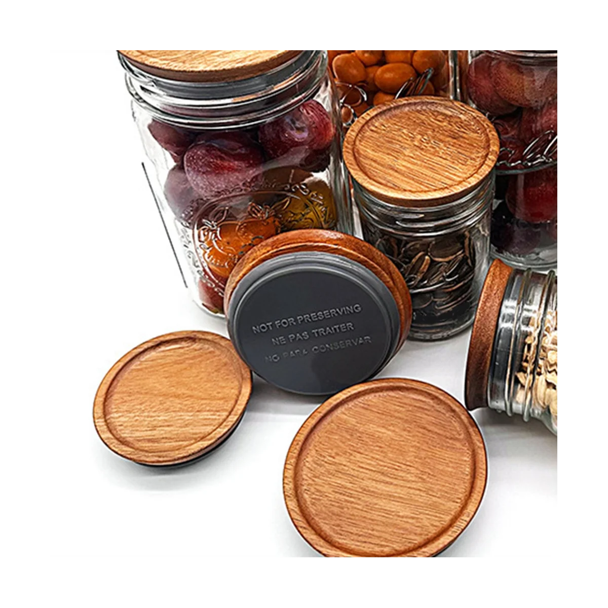 Regular Mouth Jar Lids,Wooden Jar Tops,Canning Lids with Airtight Silicone Seal for Regular Mouth Jars,4 Pack