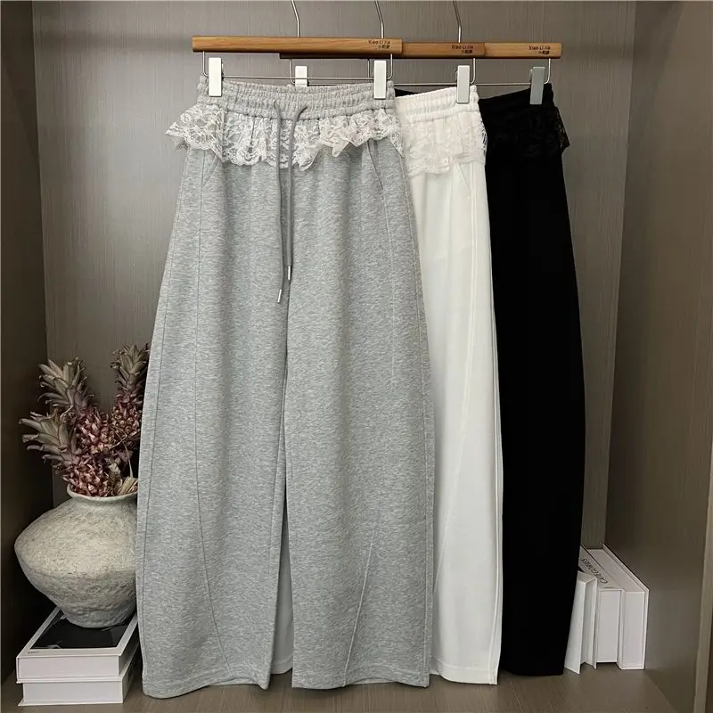 

Korean lace wide-leg pants sweatpants women's spring 2025 new thin high-waisted casual scimitar pants banana pants