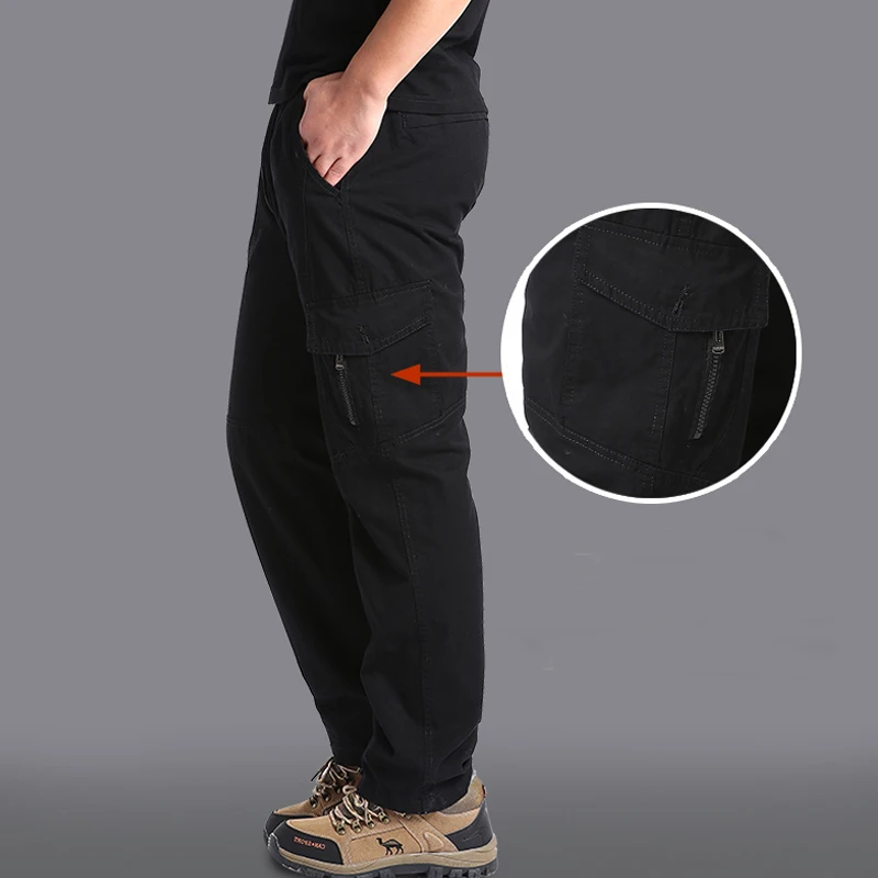 High Quality 100% Cotton Men\'s Cargo Pants Casual Loose Multi Pocket Military Pants Long Trousers for Male Joggers Size 5XL 6XL