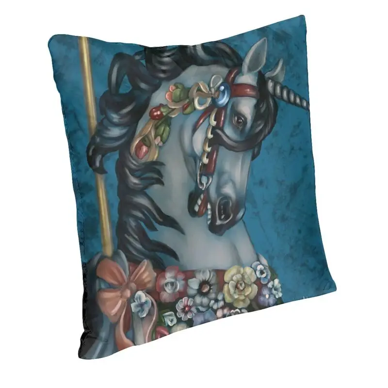 Carousel Horse Amusement Park Rides Cushion Cover 40x40 Home Decor Print Throw Pillow Case for Car Two Side