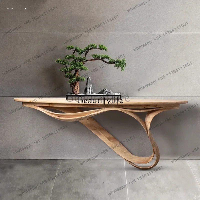 Best Sellers Wabi Sandy Wind Creative Bending Solid Wood Entrance Table Against The Wall