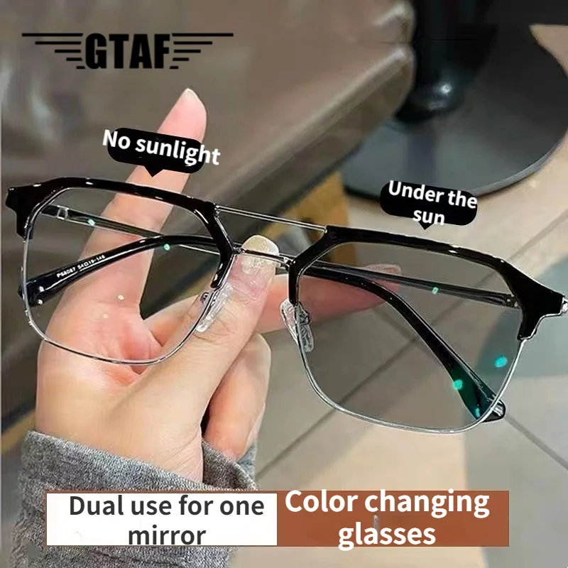 0 To -4.0 Chromotropic Myopia Glasses Men's Half Frame Anti Blue Light Glasses  Plain Glasses Retro Glasses Glasses Men