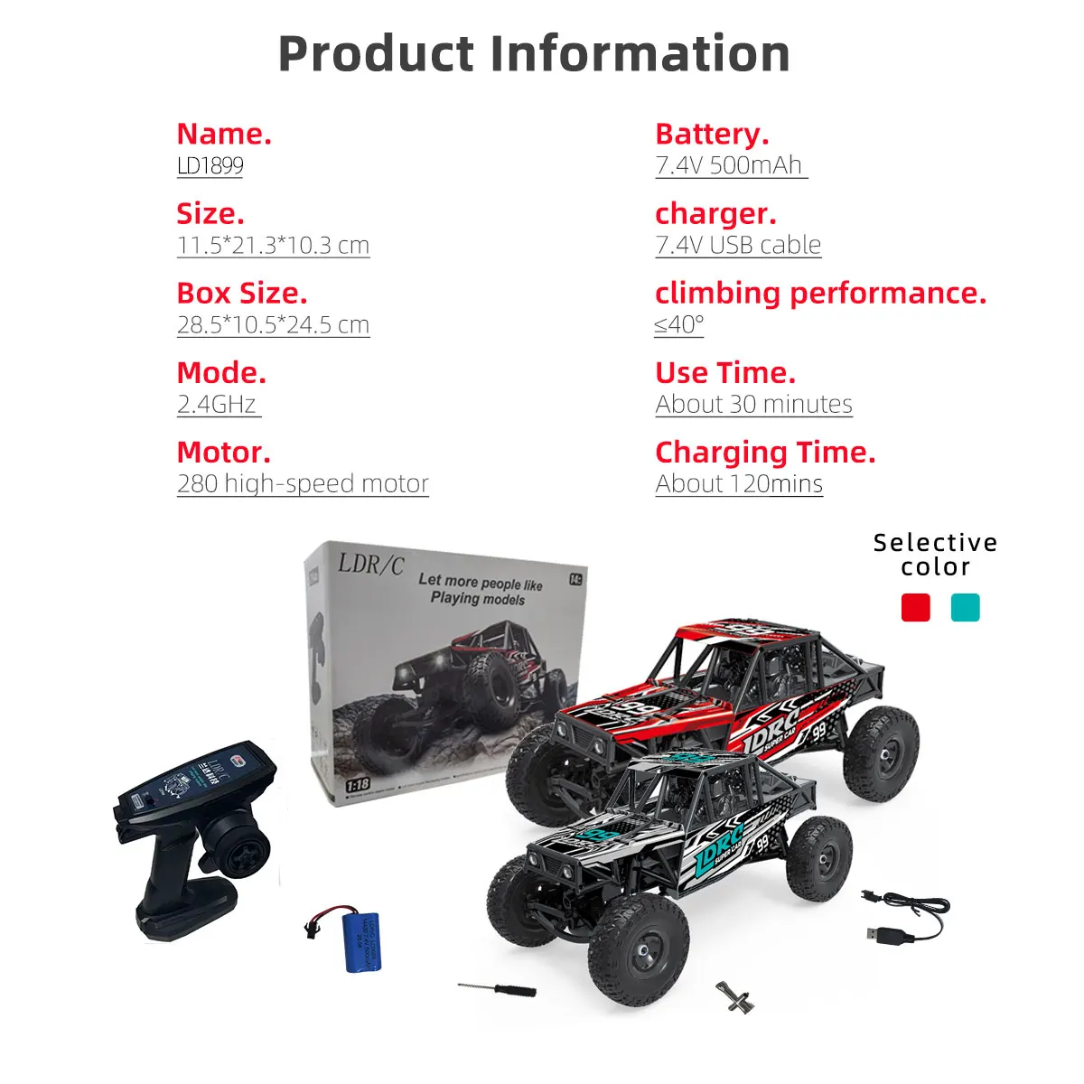 LDRC LD18499 1:18 4 × 4 RC سيارة 2.4G كامل النطاق 4WD التحكم عن بعد سيارة تسلق نموذج سيارة لعب للبنين هدايا عيد الميلاد #6