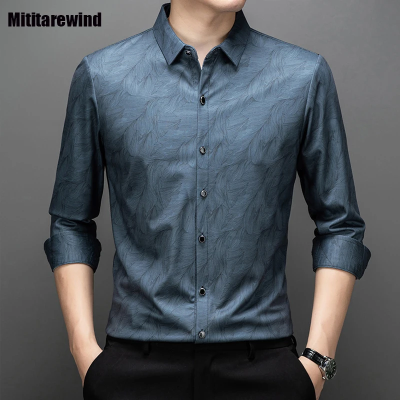 

Spring Fall New Mens Shirts Office Causal Shirts Male Turn Down Collar Long Sleeve Printed Shirt Korean Mens Designer Clothes