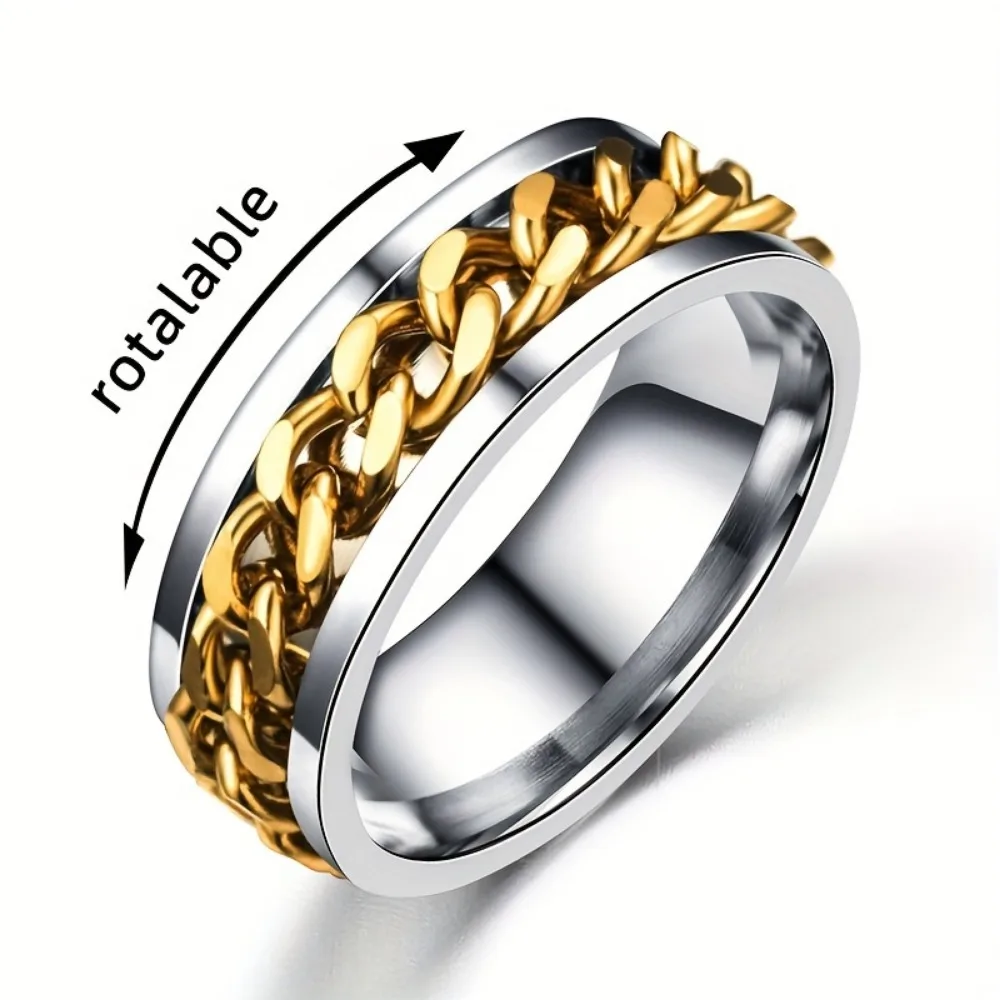 خاتم سلسلة رائع قابل للدوران للرجال، خاتم إصبع كاجوال من الفولاذ المقاوم للصدأ، هدية مجوهرات رائعة للرجال #2
