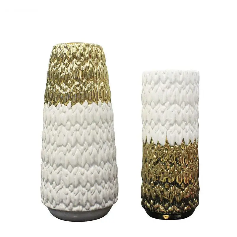 Imagem -05 - Vaso Cerâmico de Relevo Dourado Vasos de Flores Flor Artificial Arranjo Floral Decorativo Vasos de Porcelana Decoração de Mesa