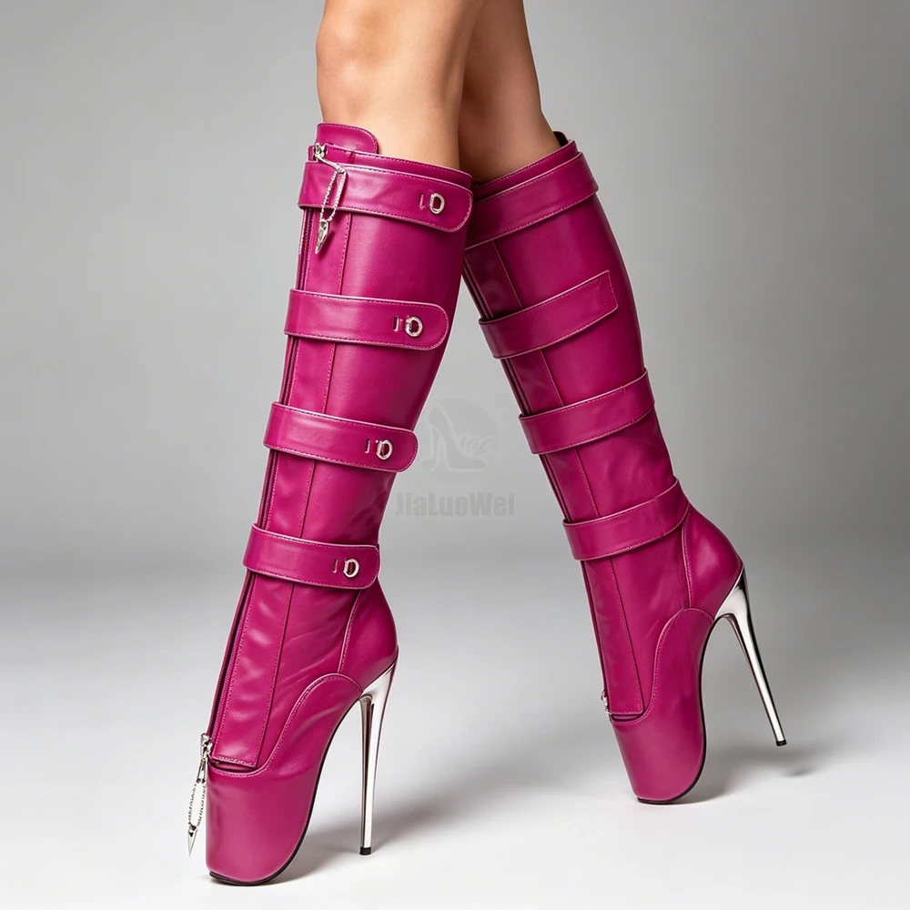 7 Inch Stiletto Heel Fetish Ballet Padlock Knee High boots Unisex Size 36-46