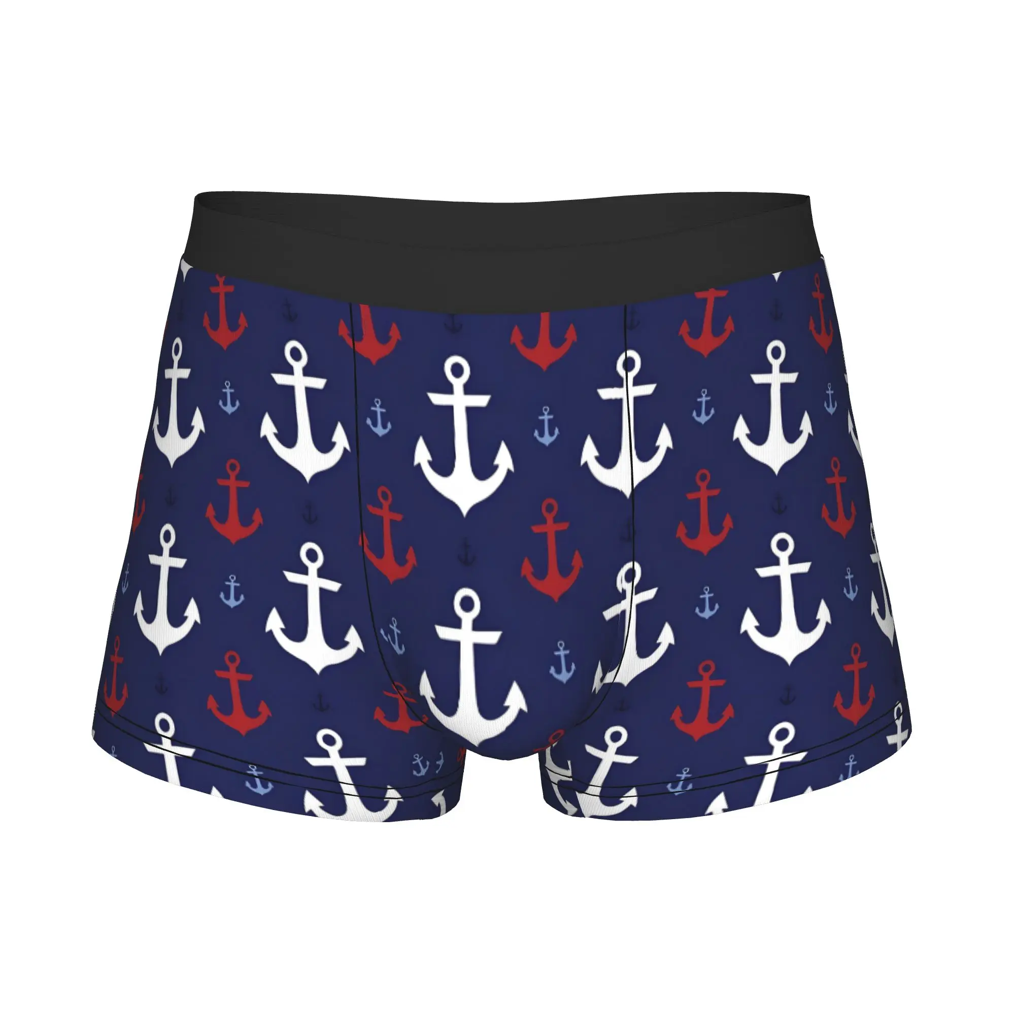 Retro Anchors Nautical  Underwear Men Print Red White Blue Boxer Briefs Shorts Panties Soft Underpants