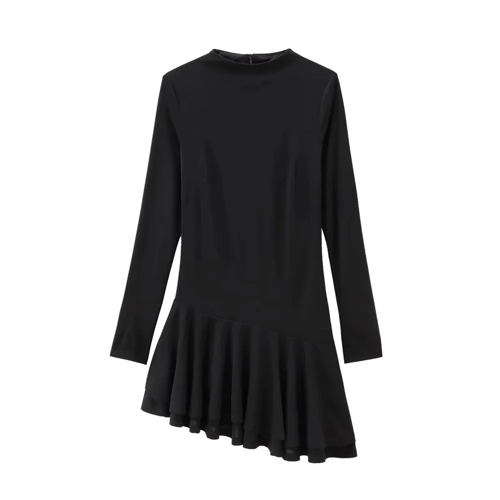 

LIBIELIY 2025 новый осенне-зимний женский асимметричный многослойный декоративный комбинезон с воротником-стойкой и длинными рукавами, стильное платье