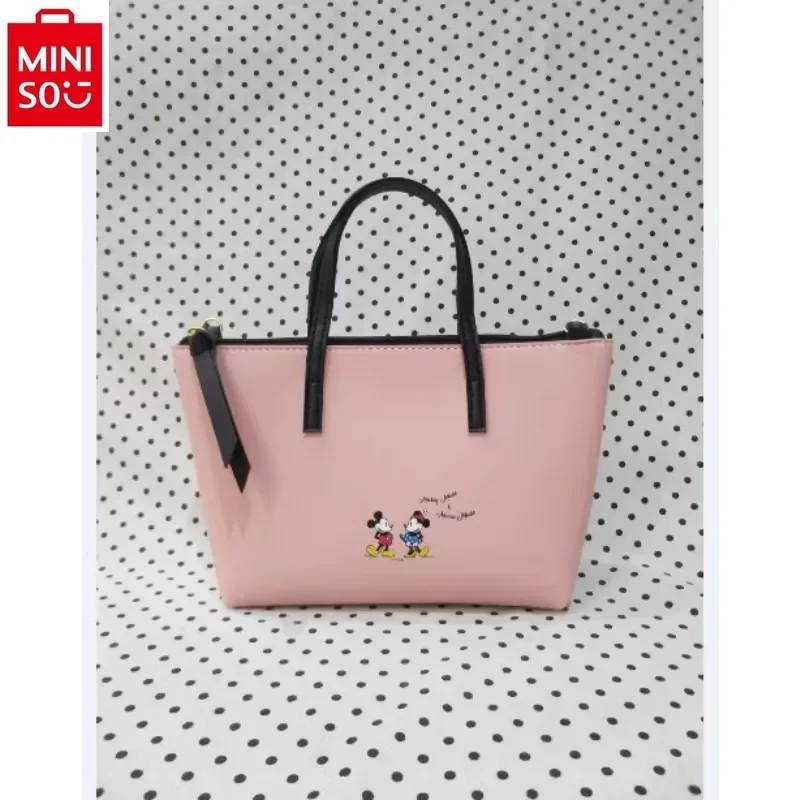 MINISO-Sac fourre-tout dessin animé Disney Minnie pour femme, sac décontracté, fermeture éclair scellée, grande capacité, haute qualité, mode