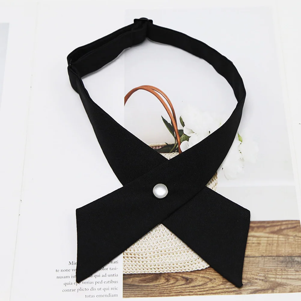 

Black Solid Color Adjustable Cross Bowtie for Women and School Uniform Pre-Tied Bow Tie for Special Occasion