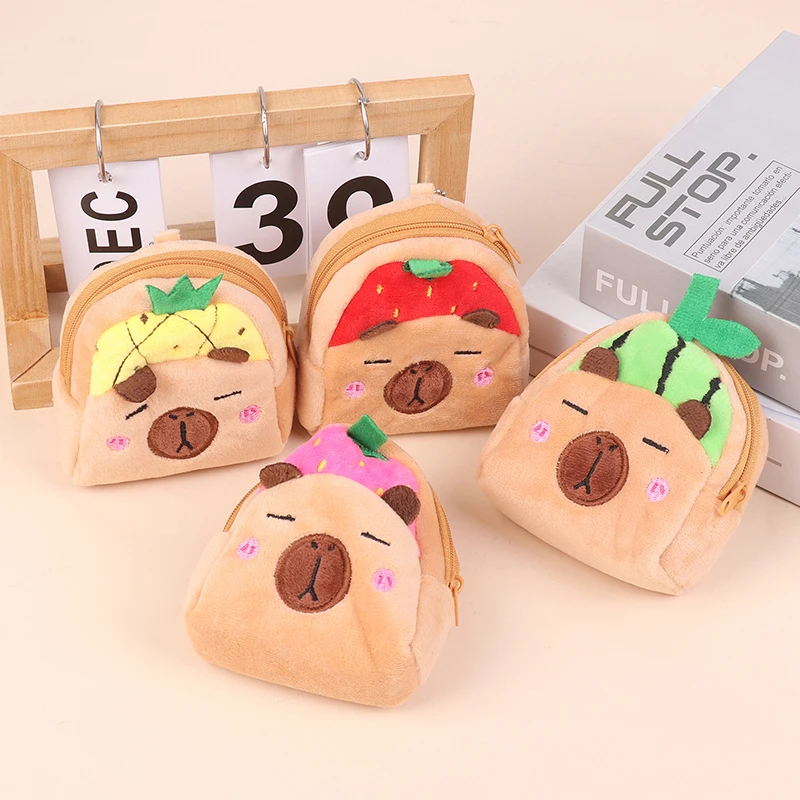 Cute Capybara Plush Wallet, Carteira de animais dos desenhos animados, Bolsa de dinheiro portátil, Bolsa De Armazenamento De Fone De Ouvido, Presentes De Aniversário