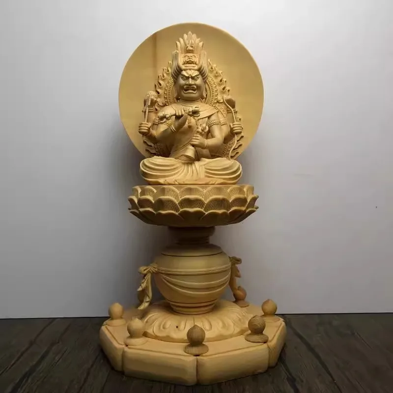 Hinoki Wood Aizen Myoo Statue, Six-Armed Tantric Buddhism Protector Deity Buddha Figurine, Home Decor Altar Ornament