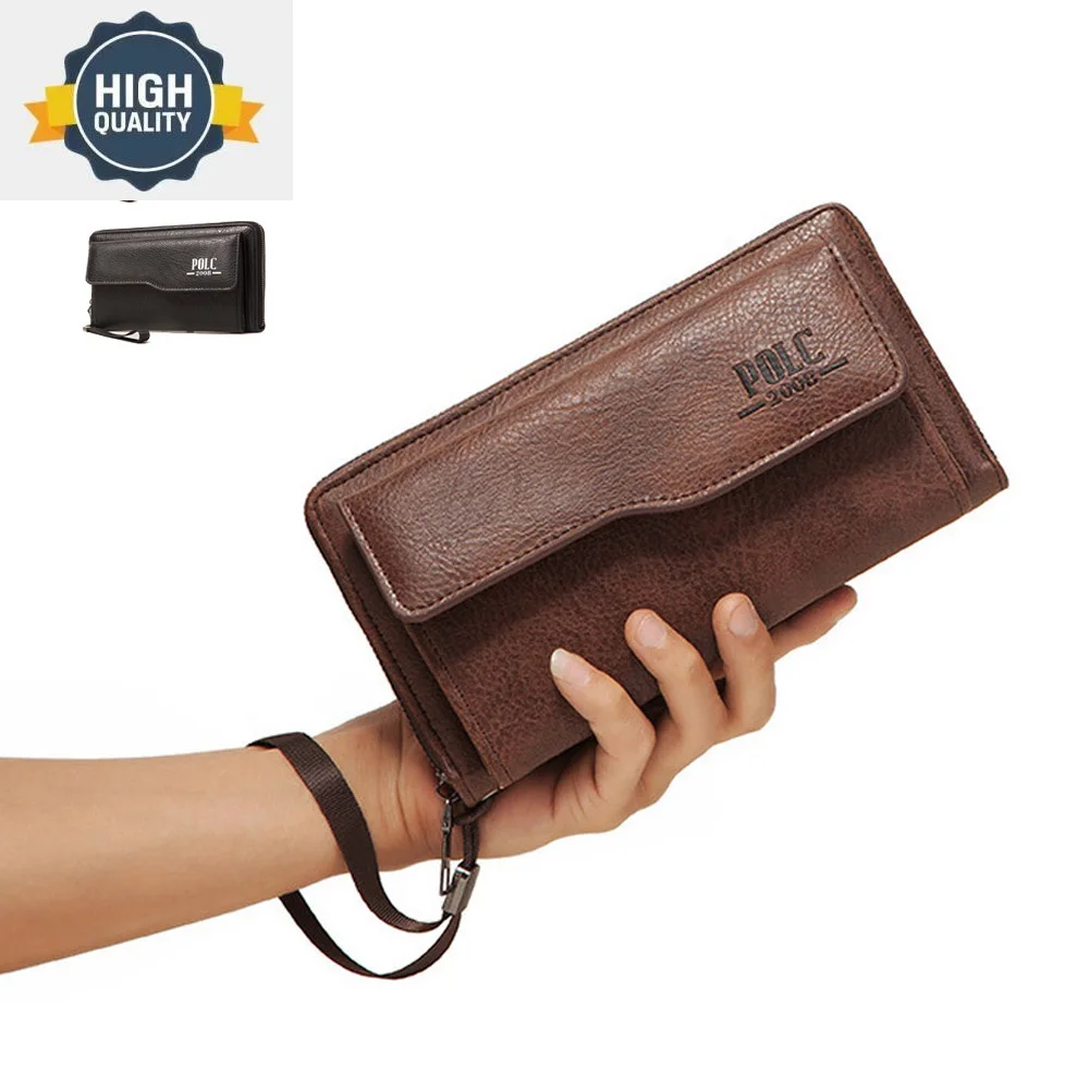 Men Wallet Long Purse Clutch Wrist Bag Mobile Cell Phone Case Vintage Simple Male PU Leather Cigarette Pouch Handy Money