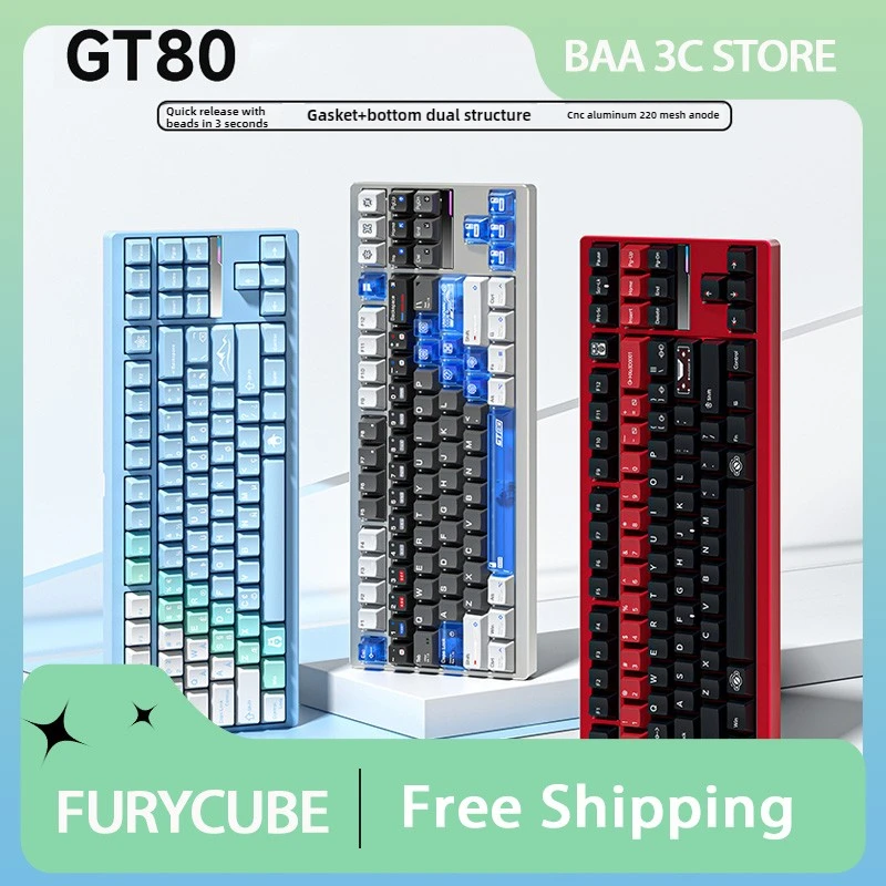 Furycube GT80 Mechanical Keyboards Tri Mode Aluminum Alloy Wireless Bluetooth Customized RGB 87Keys Waterproof Gamer Keyboard