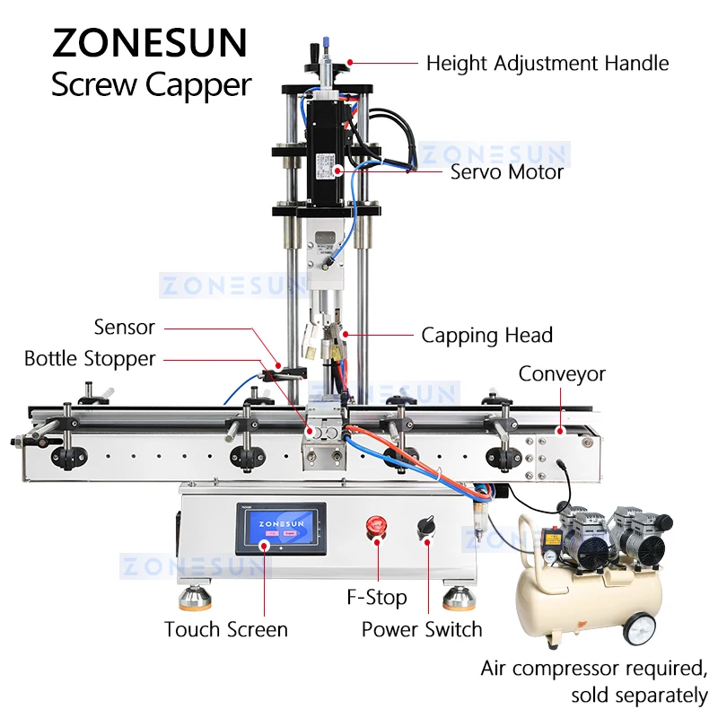 ZONESUN ZS-XG0001 Automatic Tabletop Bottle Capping Machine Servo Capper Sealer Equipment