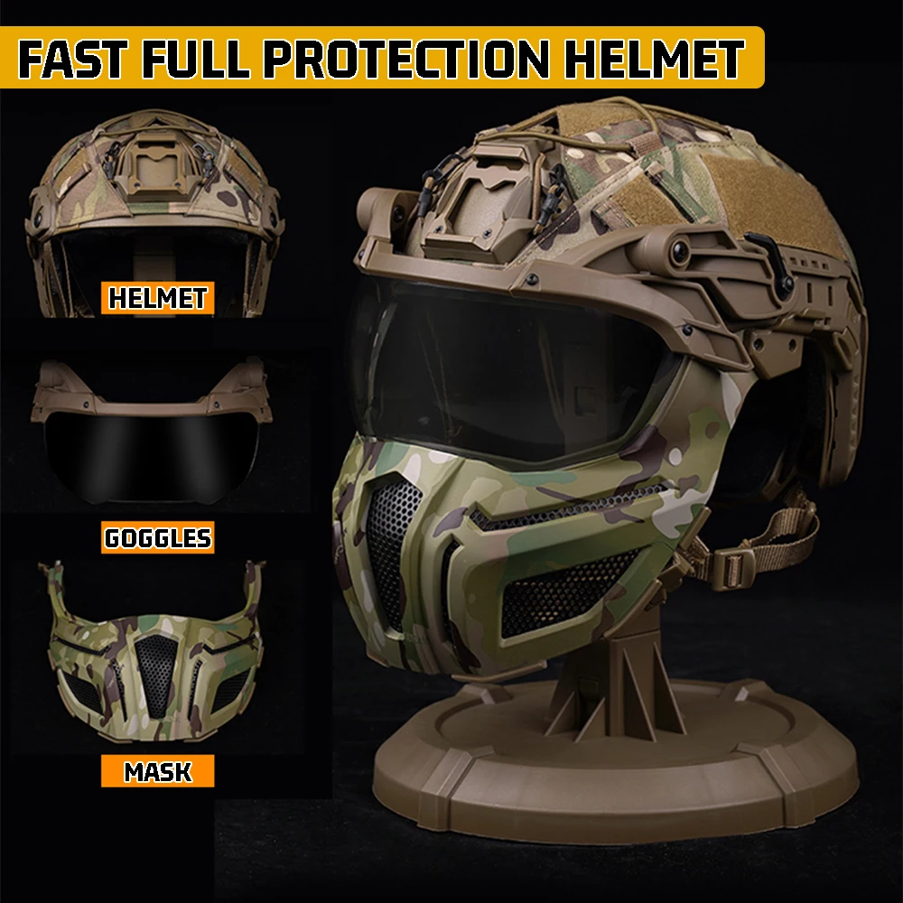 

Tactical Fast Helmet with Half Face Protective Mask Airsoft Visor Goggle NVG Mount for Outdoor Paintball Shooting Hunting Gear