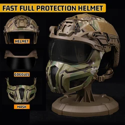 Tactical Fast Helmet with Half Face Protective Mask Airsoft Visor Goggle NVG Mount for Outdoor Paintball Shooting Hunting Gear