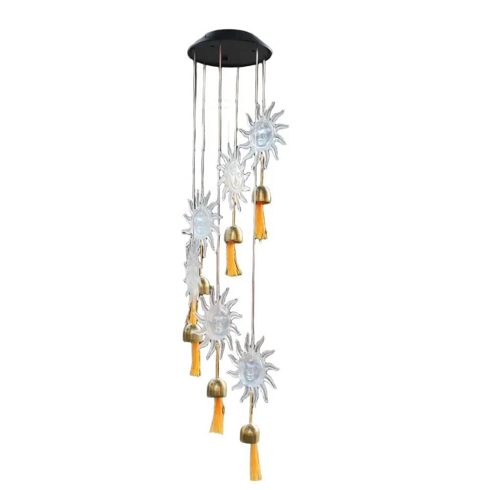 Sun Shaped Chime Solar Wind Chime Unique Solar Wind Chime Solar Lamp Polycrystalline Solar Panel Seven Color Flashing Led