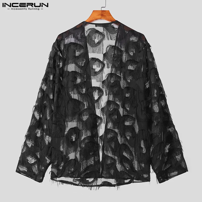 Fashion Casual Style Tops INCERUN 2024 New Men\'s Lace Tassel Shirts Stylish Clubwear Hot Sale Long Sleeved Cardigan Blouse S-5XL