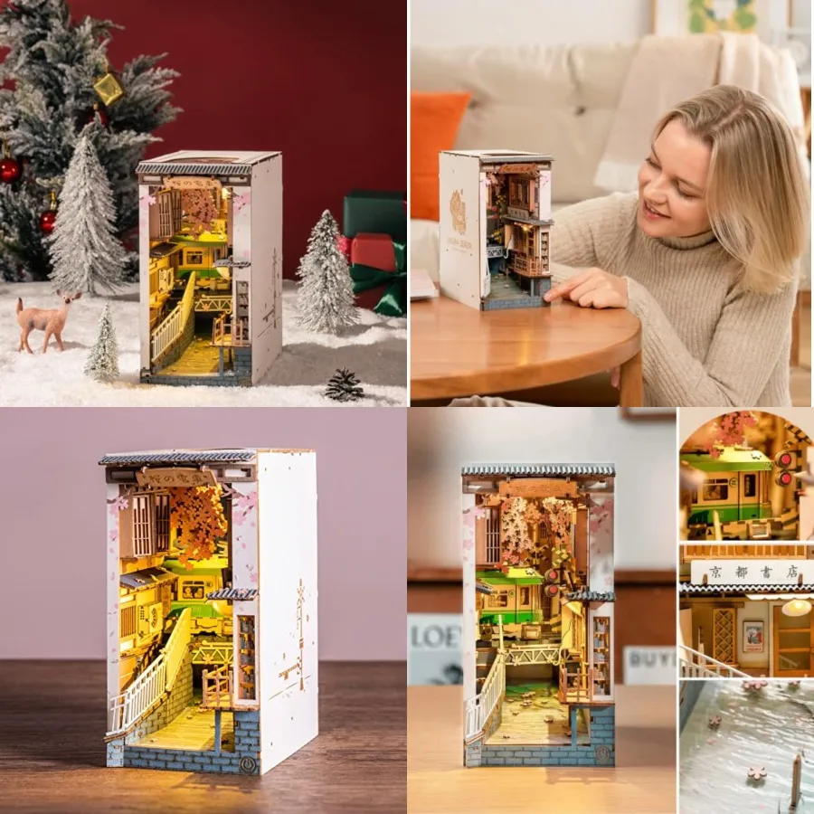 

DIY Book Nook Kit Sakura Densya 3D Puzzle Craft for Adults Creative Miniature Bookend Bookshelf Insert Decorative Display Piece