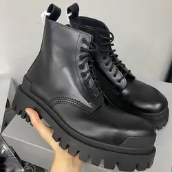 Botas de cuero genuino para hombre, botines de Punta Grande, parte superior media alta, estilo Chelsea, con suela gruesa, novedad de 2023