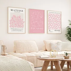 3-Piece Set of Pink Abstract Sage Matisse Wall Art Gallery Prints, Picasso Prints, Henri Matisse Canvas Posters, Modern Minimalist Wall Art, Aesthetic Decoration for Girls' Rooms, Wall Decor, Ideal Gift for Living Room, Bedroom, Hallway, Office, Cafe, Home and Room Decoration, Frameless