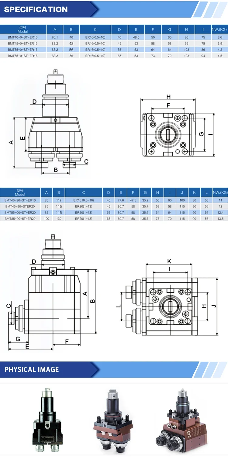 BMT Live Tool Holders for CNC Lathe Turret Driven Bmt 65 Holder BMT40/45/55/65 0 Degree Double Head Driven Tool Holder