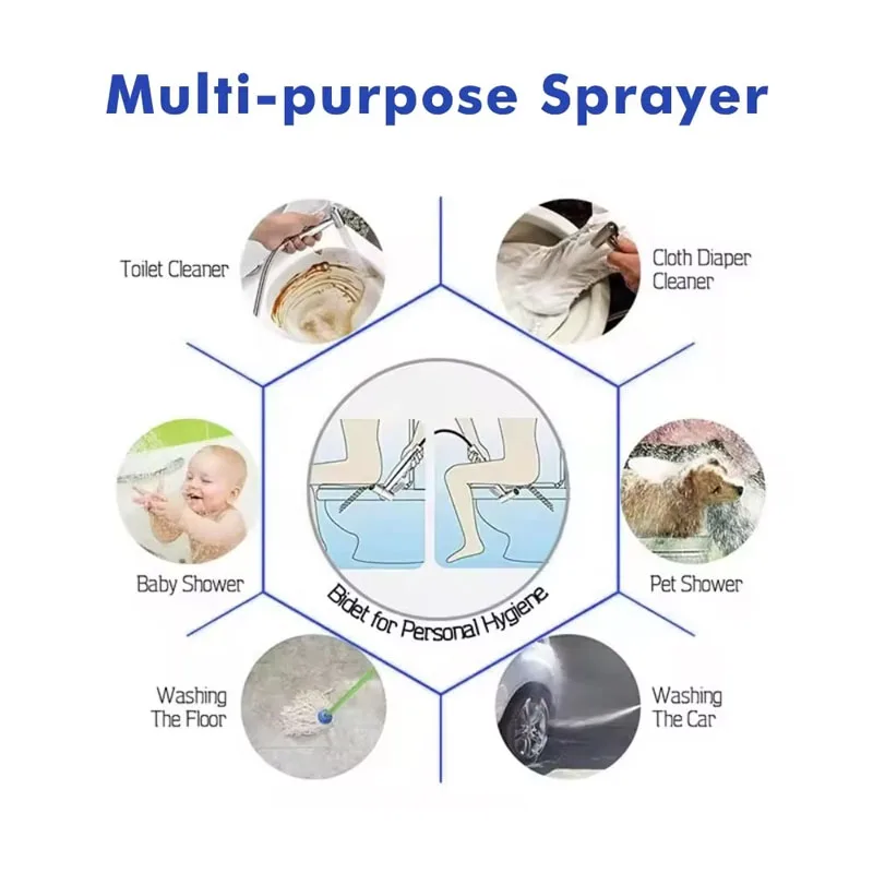 Personal Care Hand Held Spray Portable Bidet Toilet Sprayer Dual Control Angle Valve Stainless Steel Bathroom Accessories Bidets
