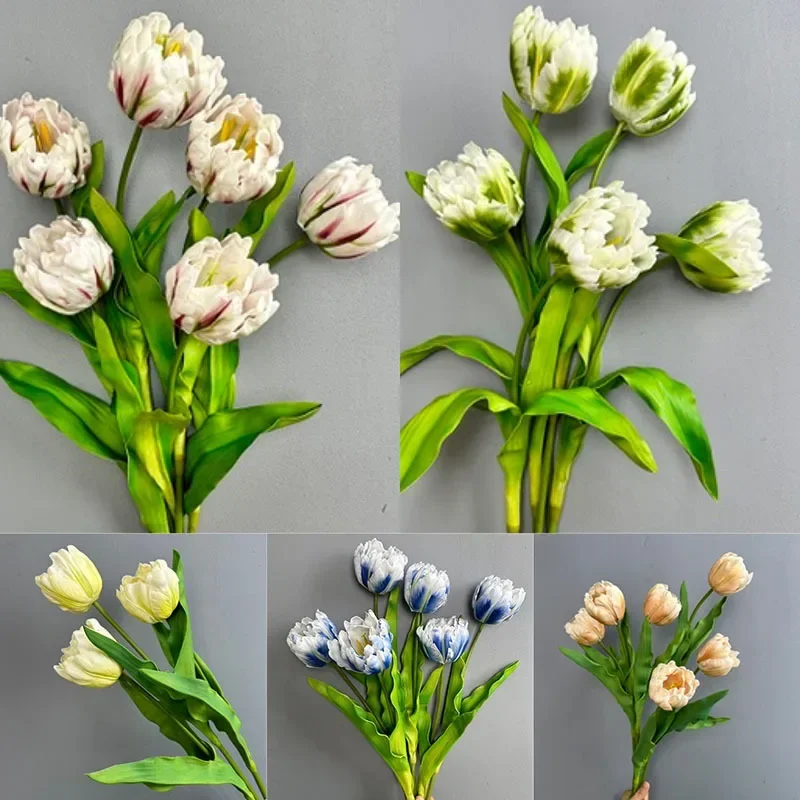 Simulation Parrot Tulips Branches PU Fake Flowers Holiday Party Decorative Artificial Tulip White Green Flower Hall Decoration