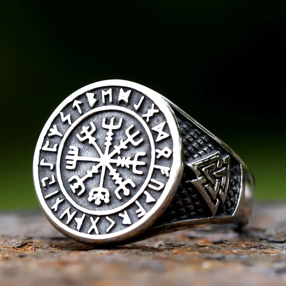 2023 NEW Men's 316L Stainless Steel Viking Nordic Valknut and Vegvisir High Quality Jewelry Amulet Ring for gift free shipping